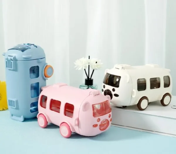 Kids Bus Water Bottle Blue Pink ABS Plastic