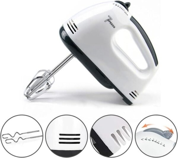 White Hand Mixer with 7 Speeds ABS Plastic